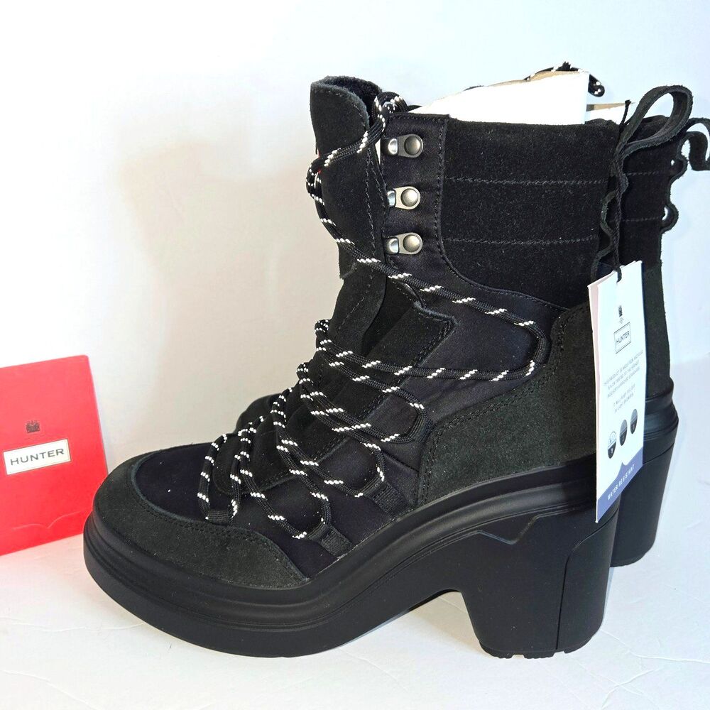 HUNTER Boots Ankle LaceUp MidHeel Leather Booties Discoverer Women Shoe Sz 7 NIB